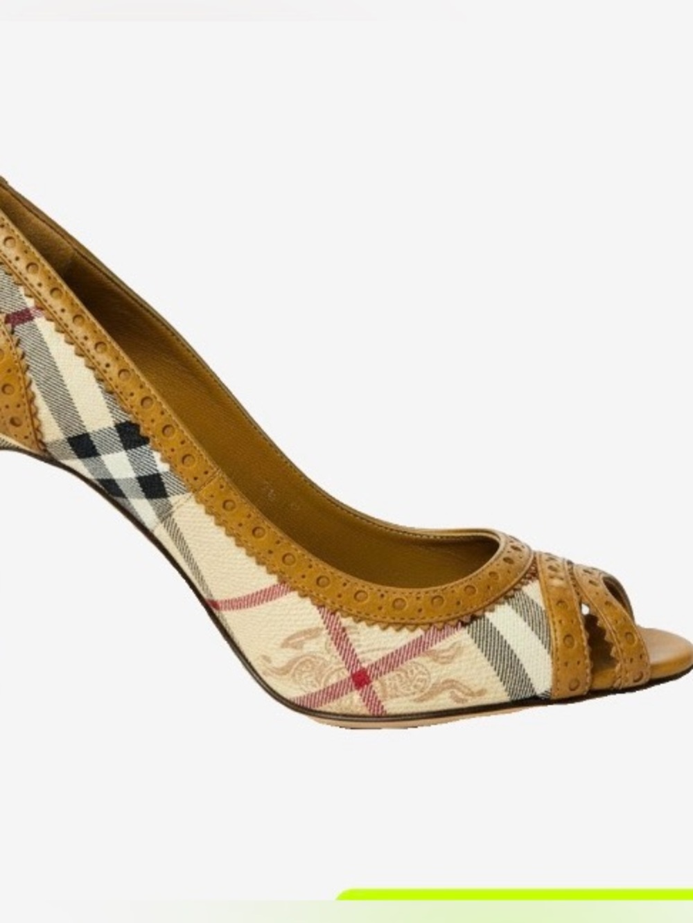 🛍️ Burberry Authentic Tan Peep-Toe Leather Heels with House Check Accents